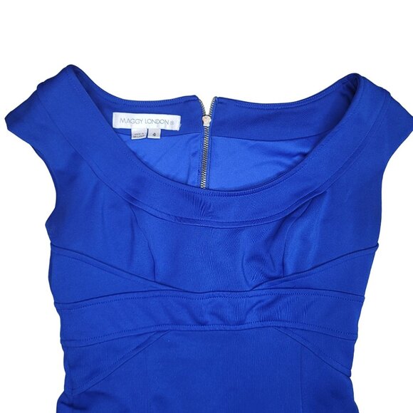 Maggy London Women's sapphire royal Blue Sheath Dress Knee-Length Cap sleeve 4 - Picture 4 of 7